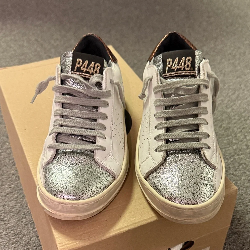 P448 White and Silver Glitter Sneakers A7 John
